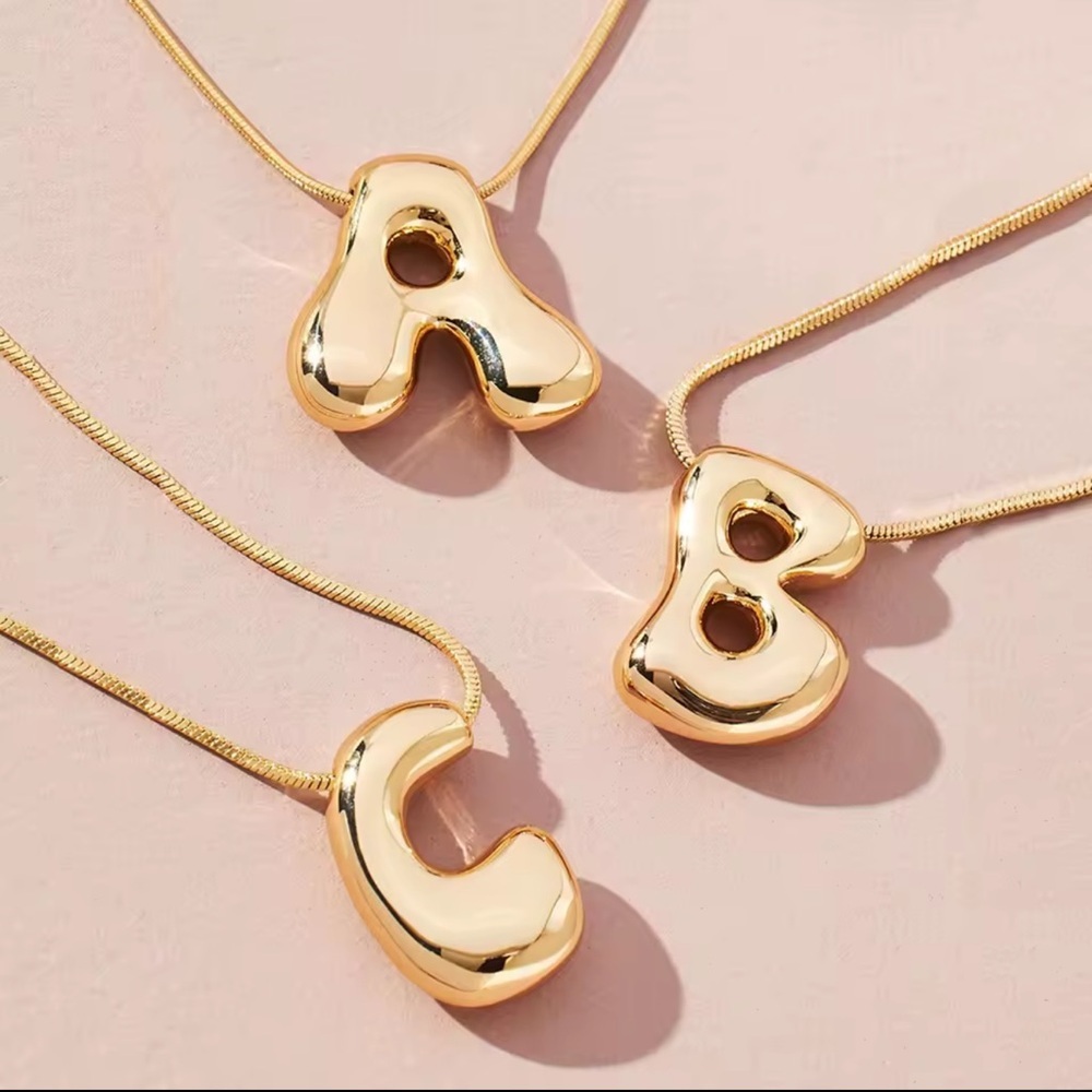 Letter Necklace Gold Bubble Letter -A- Initial Necklace  Stainless Steel Pendant